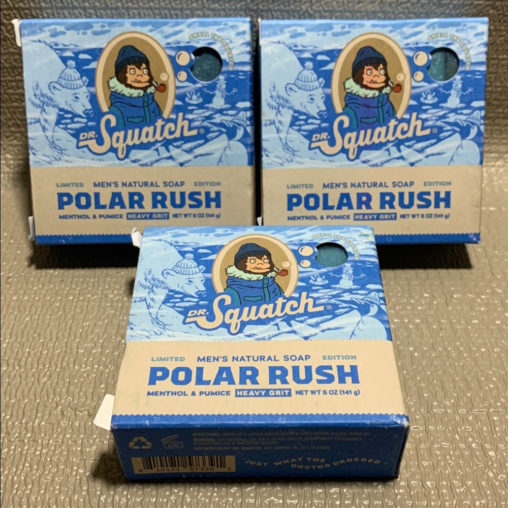 Dr Squatch Polar Rush LIMITED EDITION Heavy Grit Bar Soap Lot of 3 New